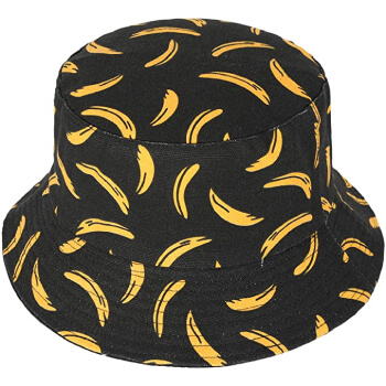 Sombrero pescador color negro con estamapado de bananas